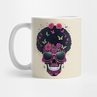 Funny Sugar Candy Skull With Sun Glasses and Afro Mug